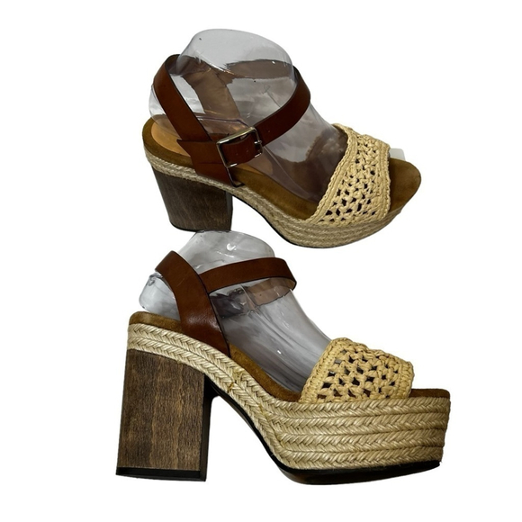 CASTAÑER Leather Colorblock Neutral Pattern Chunky Block Heel Sandals - Picture 10 of 16
